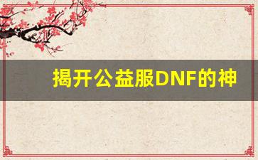 揭开公益服DNF的神秘面纱
