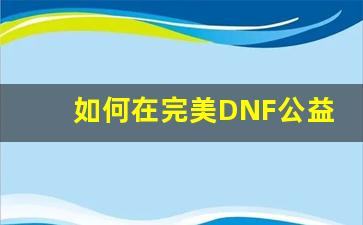 如何在完美DNF公益服中获得最佳游戏体验
